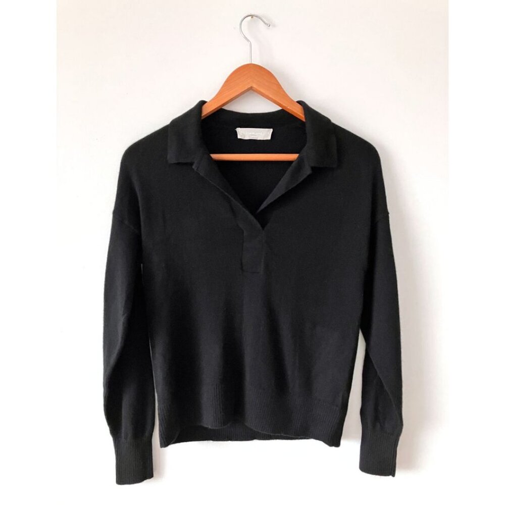 Everlane The Cashmere Polo Sweater Black Size Small - Picture 2 of 6